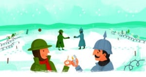 Illustration of the Christmas truce in the trenches